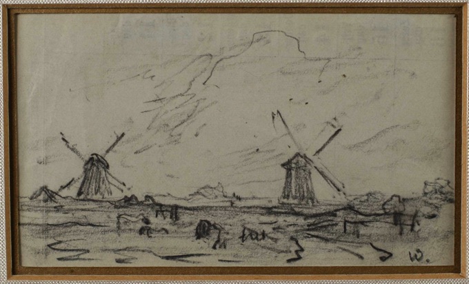 Monogramm W antike Zeichnung Windmühlen Holland