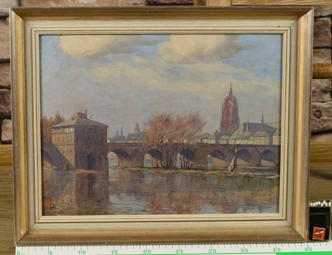 Zuschreibung Hanny Franke 1890-1973 Ölgemälde Frankfurt am Main Dom alte Brücke