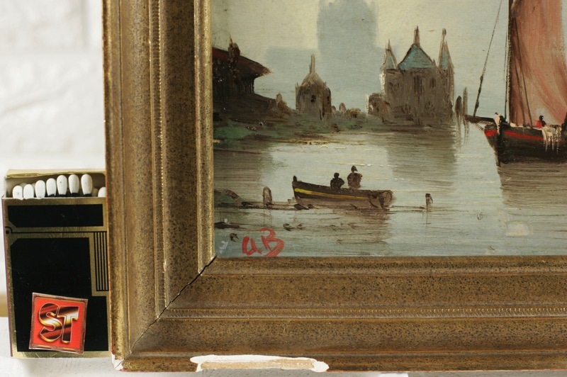 Monogramm antikes Ölgemälde Marine Maritim Seefahrt Schiff