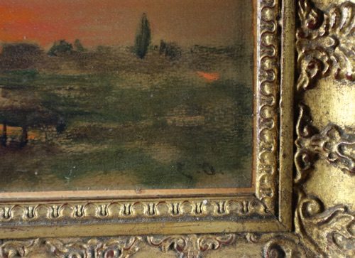 Monogramm Ölgemälde Landschaft Sonnenuntergang