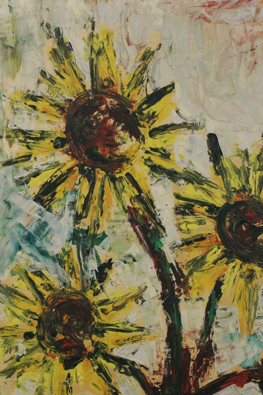Monogrammiertes Ölgemälde O G 1962 Stillleben Sonnenblumen