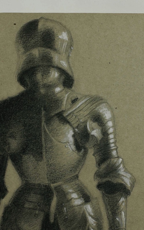 Moritz Bauernfeind Zuschreibung Zeichnung antik Harnisch Ritter Helm Krone