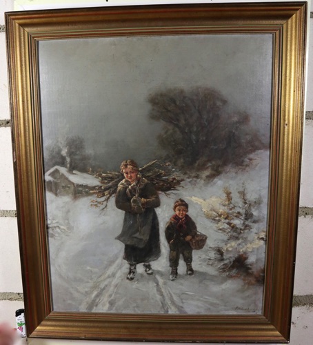 Müller Ölgemälde Reisig Winter Personen
