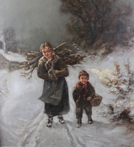 Müller Ölgemälde Reisig Winter Personen