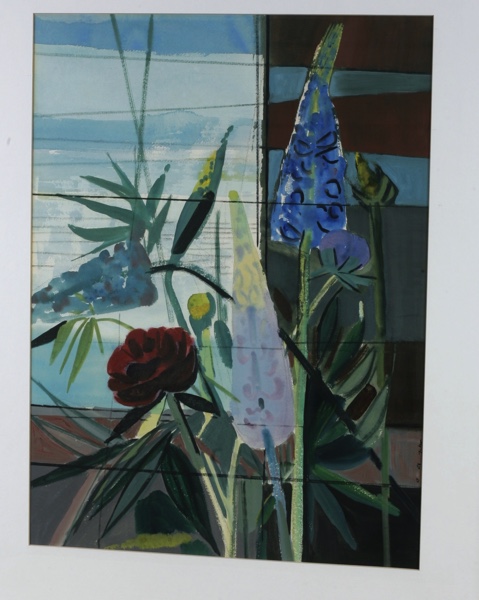 Otto Andreas Schreiber Gouache Lupinien rot blau