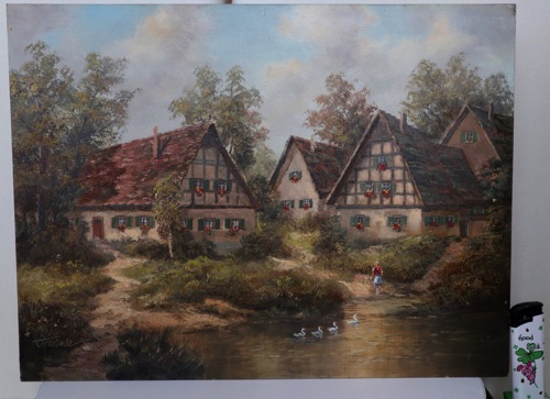 Otto Franke geboren 1909 Bochum Ölgemälde Dorf Enten Fulda Hünfeld