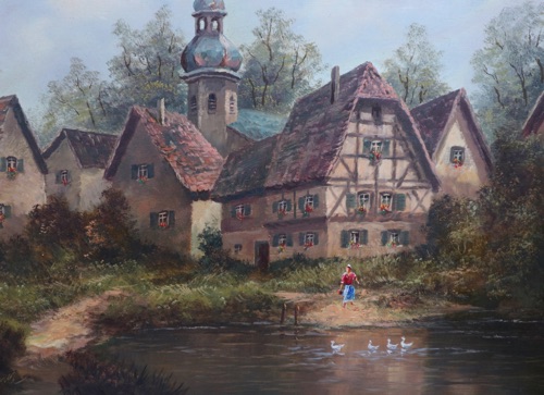 Otto Franke Ölgemälde Dorf Enten Fulda