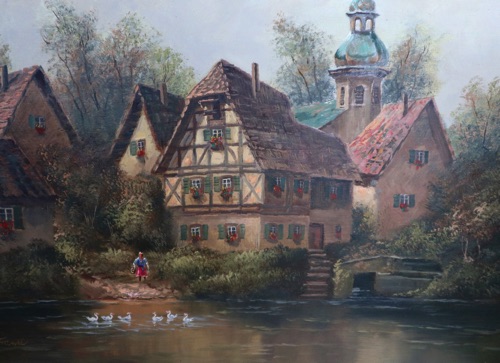 Otto Franke Ölgemälde Dorf Enten Hünfeld