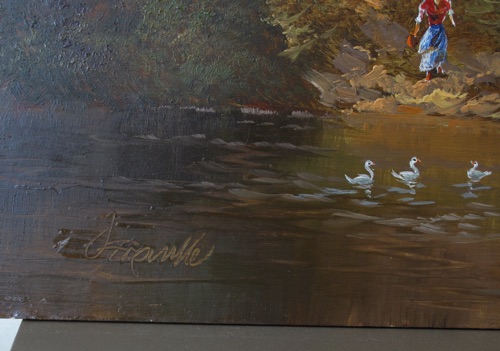Otto Franke Ölgemälde Enten Dorf Teich Kirche