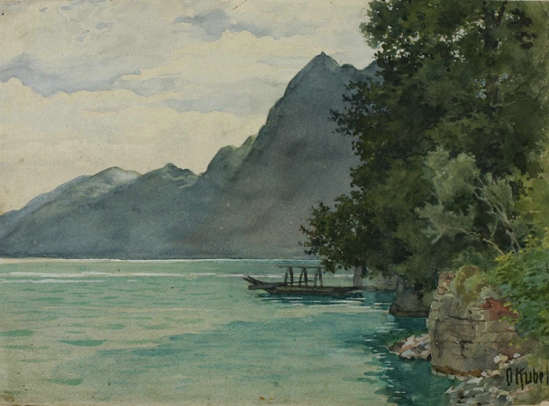 Otto Kubel Aquarell antik Luganer See