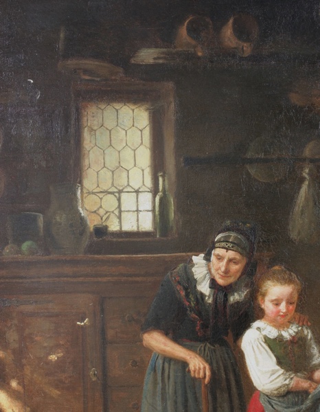 Otto Rethel Ölgemälde antik Mädchen Hühner Interieur