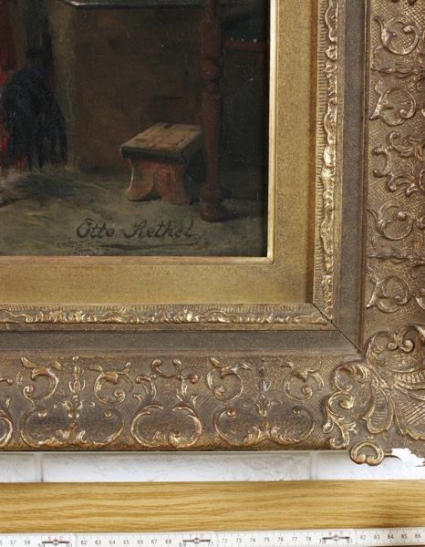 Otto Rethel Ölgemälde antik Mädchen Hühner Interieur