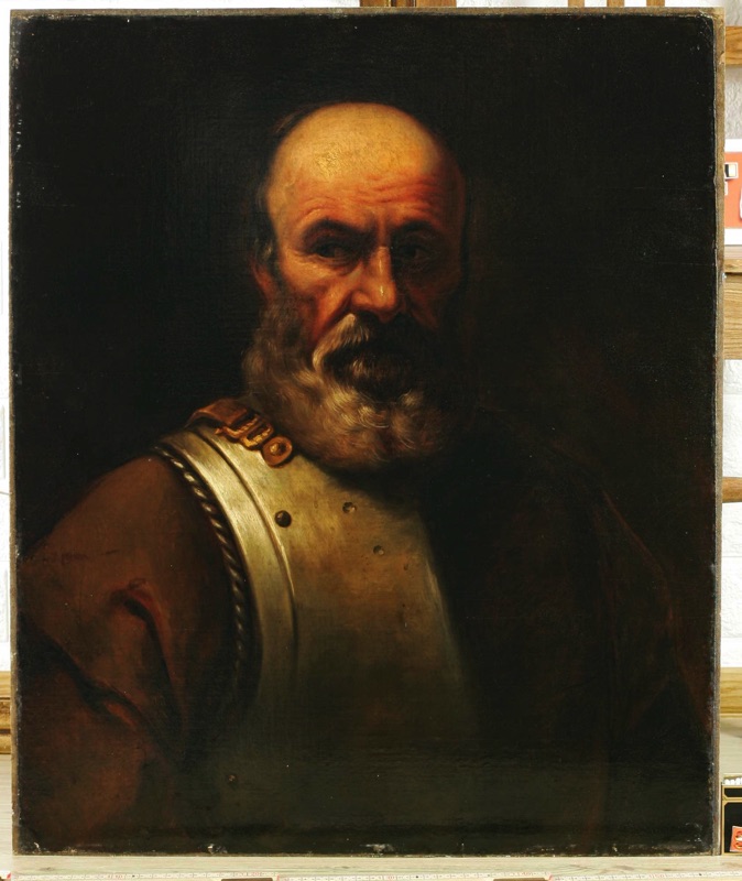 Ölgemälde antik Barock Edelmann Harnisch