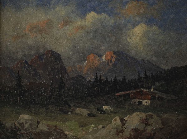 Ölgemälde antik Berghütte Alpen