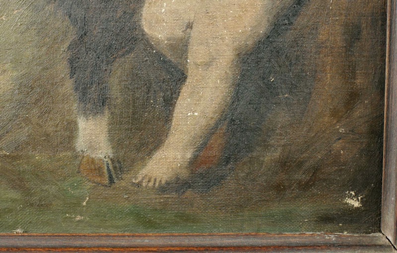Ölgemälde antik Faun Gans beschädigt