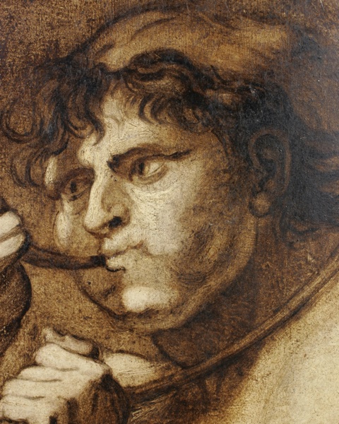 Ölgemälde antik Mann mit Horn Barock