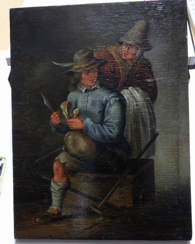 Ölgemälde antik Personen Friedrich Einbeiniger Messer