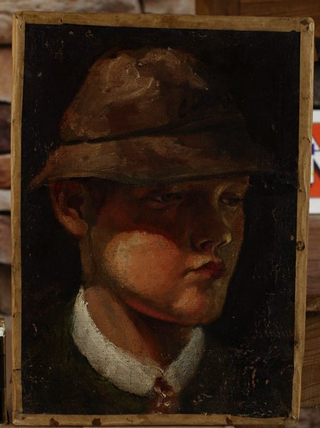 Ölgemälde antik Portrait Knabe Hut