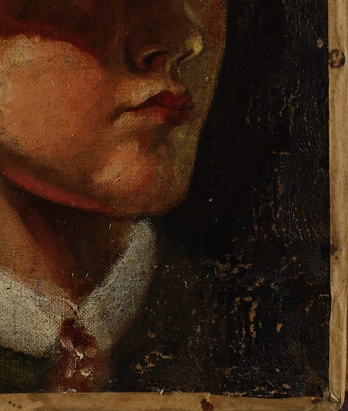Ölgemälde antik Portrait Knabe Hut