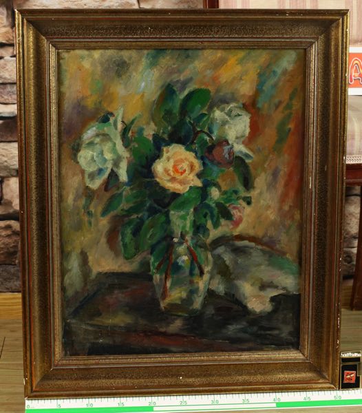 Impressionist Ölgemälde antik Stillleben Rosen Vase Blumen