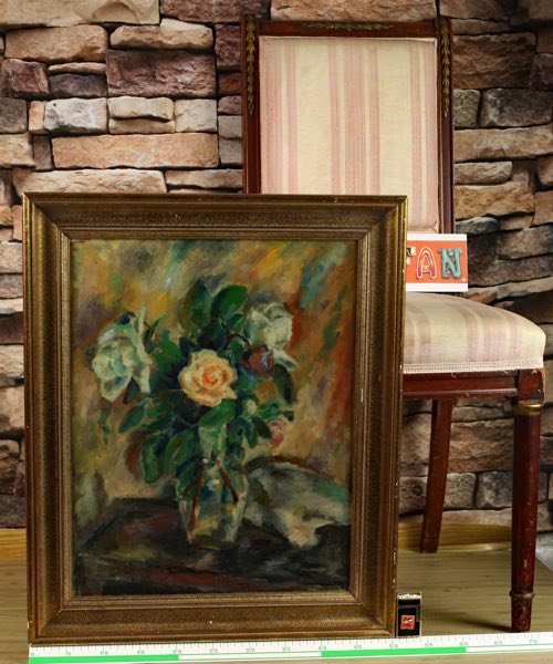 Ölgemälde antik Stillleben Blumen Vase Rosen
