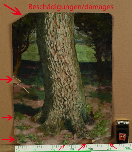 Ölgemälde antik beschädigt Baum Landschaft