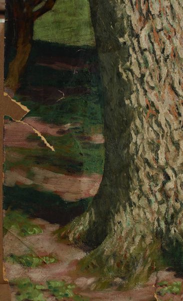 Ölgemälde antik beschädigt Baum Landschaft