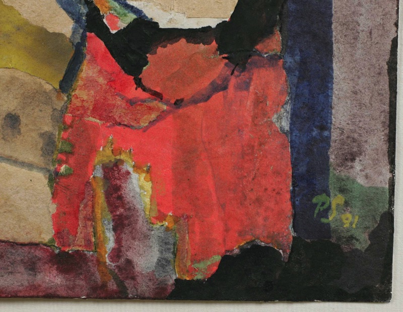 P S Monogramm Aquarell Collage abstrakt 1991