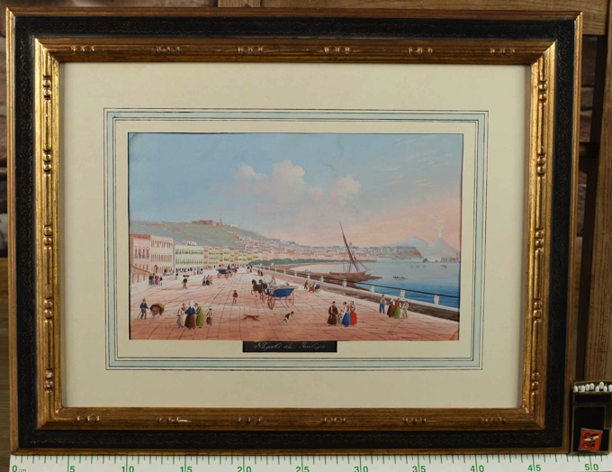 anonym Pastell Aquarell älter Malerei Neapel Napoli da Posillipo Vesuv Naples