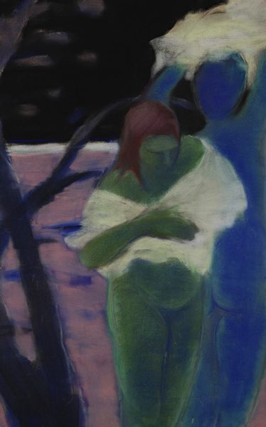 Pastell blauer Mensch grüne Frau akademisch
