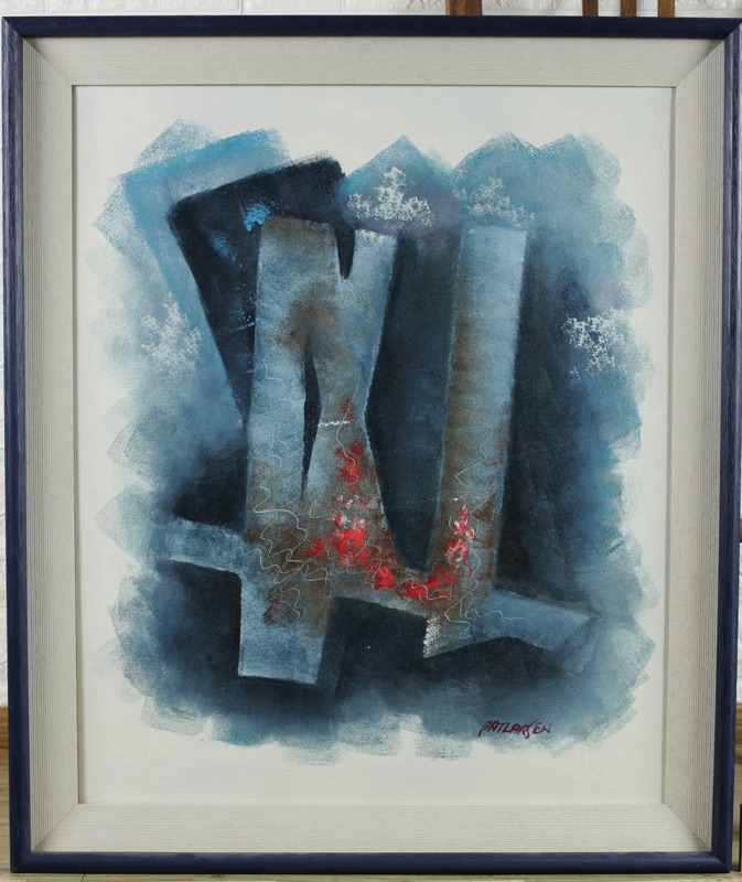 Pat Larsen Misko Art Acryl Gemälde Komposition Bank