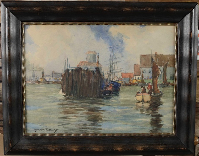Paul Lehmann Brauns Aqaurell antik Hafen Schiffe