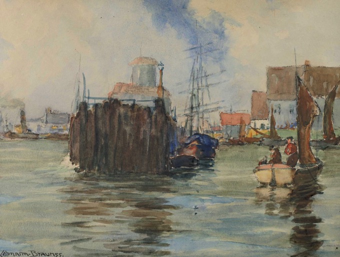 Paul Lehmann Brauns Aqaurell antik Hafen Schiffe