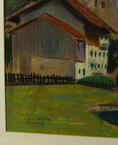Paul Wicke Pastell antik 1920 Landschaft Kirche