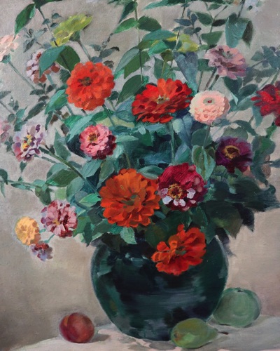 Paula Dittberner Ölgemälde Stillleben Blumen Vase Obst