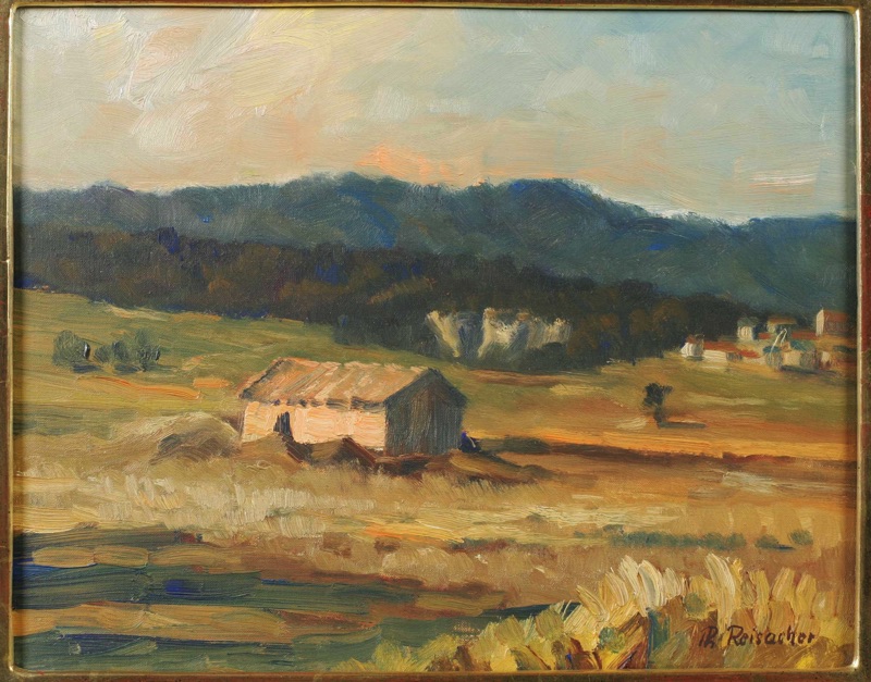 Philipp Reisacher Acrylgemälde Landschaft Dorf Korngarben