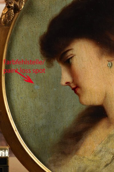 Portrait oval Ölgemälde antik Frau Dame Mädchen