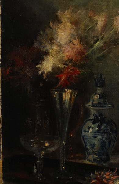 R W Ölgemälde antik Stillleben Blumen