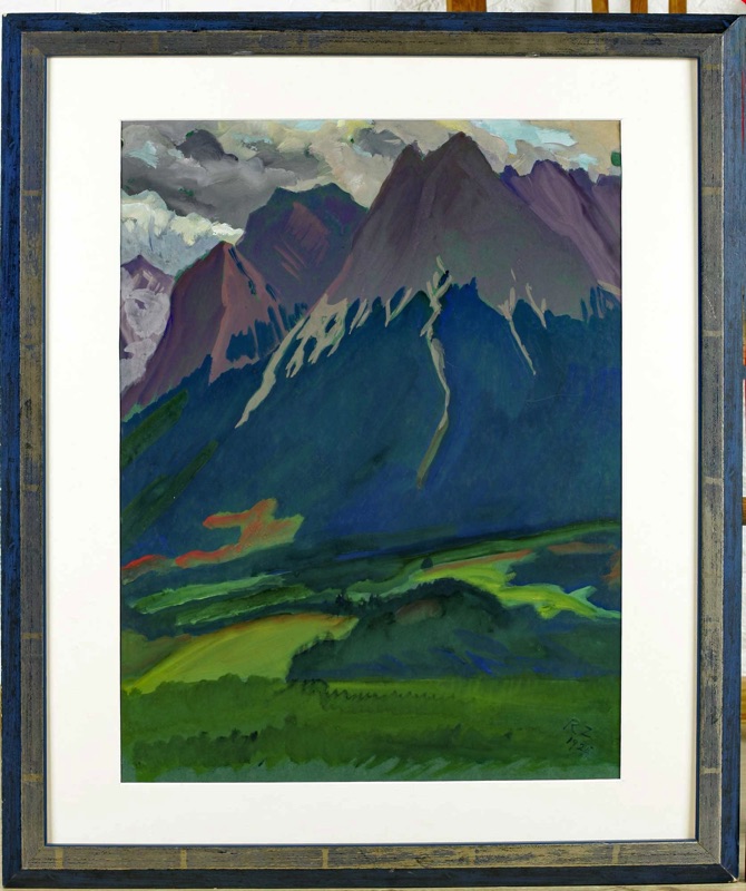R Z Monogramm Gouache antik 1925 Alpen