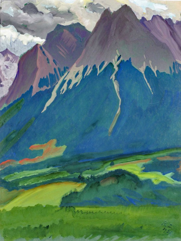 R Z Monogramm Gouache antik 1925 Alpen