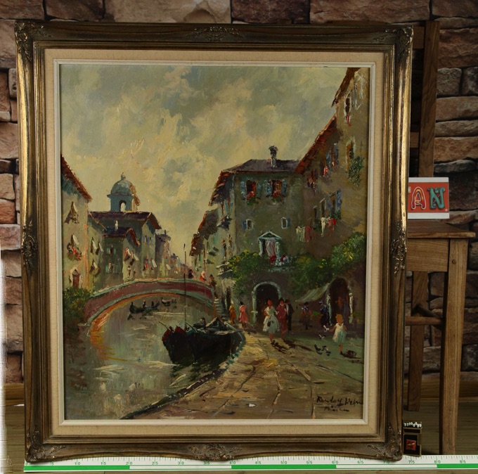 Randolf Wehn 1911-1987 Ölgemälde Stadtansicht Venedig Kanal Gondel Rahmen 84x74