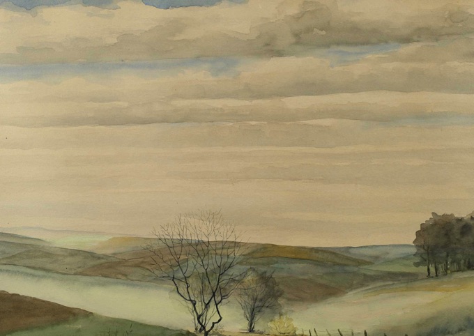 Reinhard Günther Aquarell 1953 Landschaft Bäume
