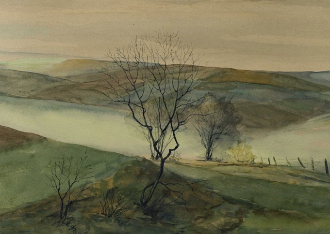 Reinhard Günther Aquarell 1953 Landschaft Bäume