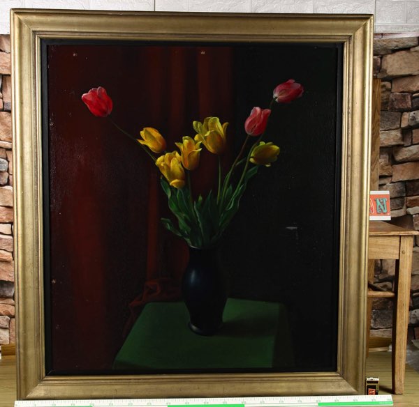 Richter 1926 Ölgemälde antik Stillleben Tulpen Rahmen 103x93 Moderne Jugendstil