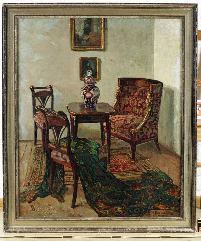 Ritta Boemm antikes Ölgemälde Interieur Salon
