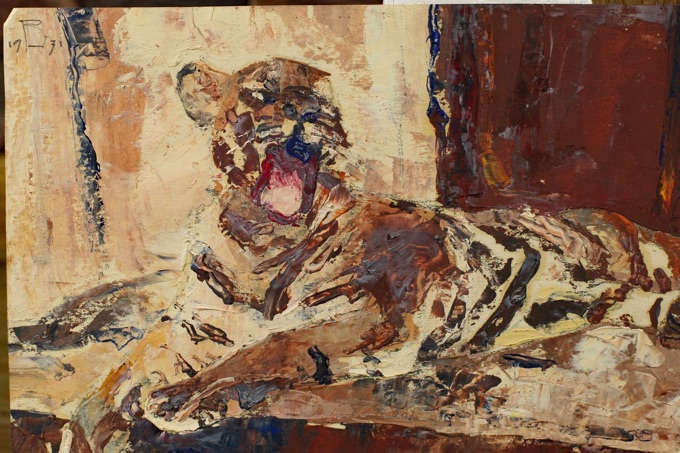Rudolf Heene Ölgemälde antik Tiger 1931 2