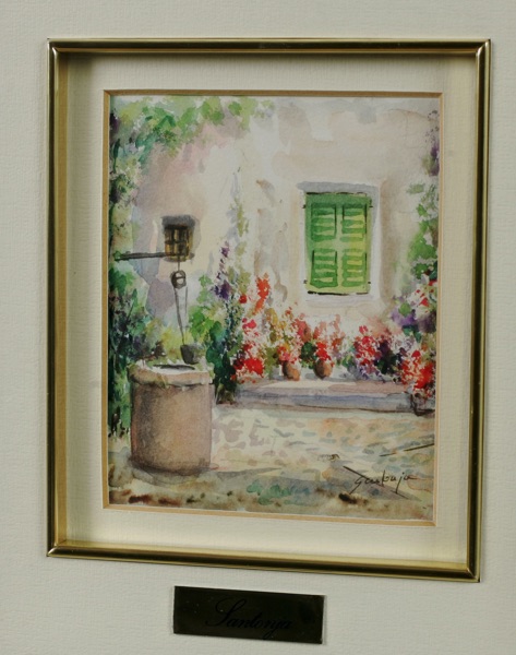 Santonja Paar Aquarelle Innenhof Brunnen