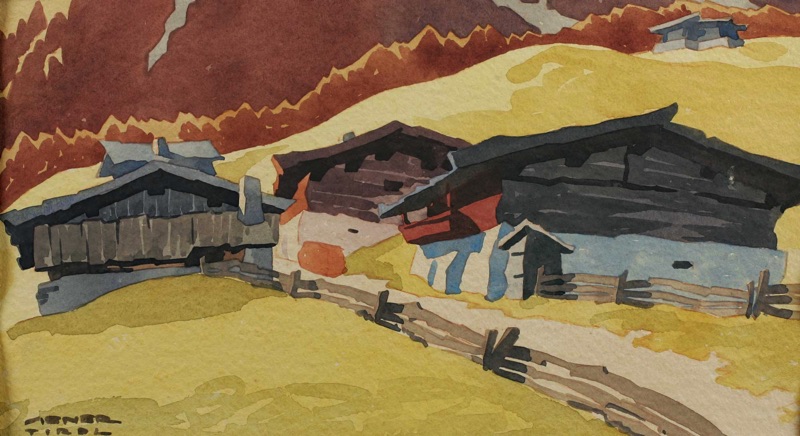 Siener Tirol Obernberg Aquarell antik Bauernhof