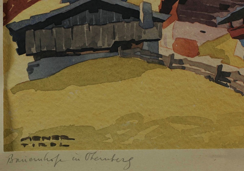 Siener Tirol Obernberg Aquarell antik Bauernhof