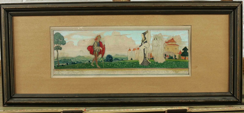 Sigmund Walter Hampel Zuschreibung Zeichnung Ritter Burgfräulein